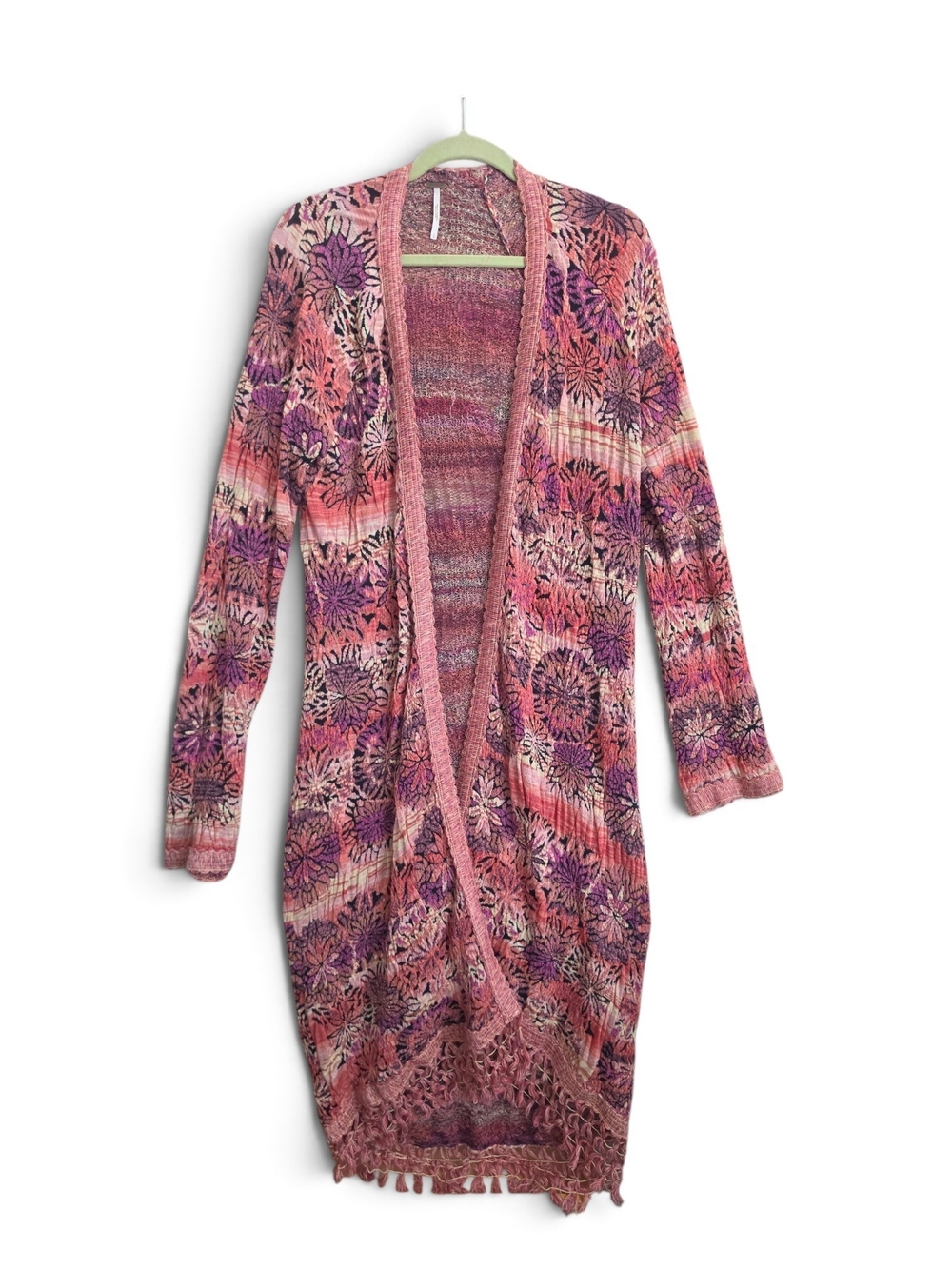 Free People Pink & Purple Floral Open-Front Knit Cardigan